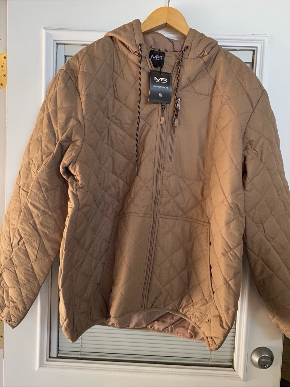 Mack Russo Men’s Bomber Jacket XXL Tan Quilted Hooded Full Zip NWT